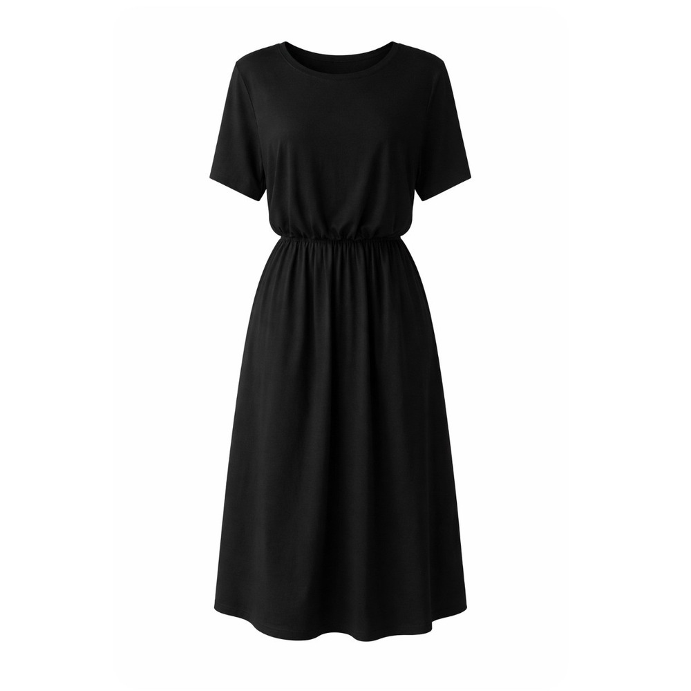 Vanessa Zani Italy Black Cotton Mixed Media Elastic Waist Midi Pocket Dressโ L